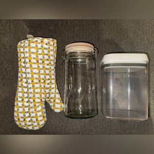 Threshold Glass Jar with Wooden Lid and plastic jar bundle of 3 kitchen items